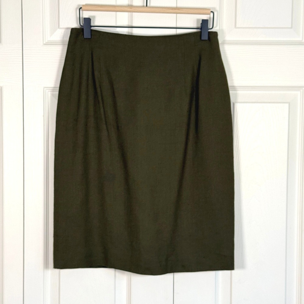Vintage Jones New York Olive Green Linen Blend Pencil Skirt Size 10 Made in USA